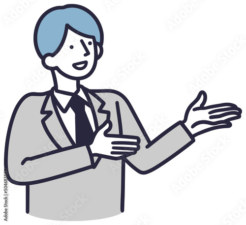会社員　案内する男性　シンプルイラスト