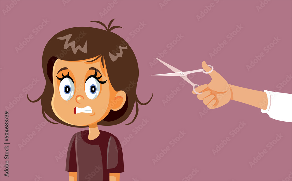 Little Girl Getting a Bad Haircut from her Mom Vector Cartoon Little Girl Getting a Bad Haircut from her Mom Vector Cartoon