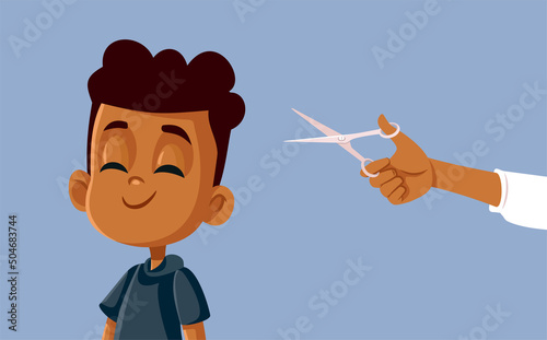 Happy Little Boy Getting a Professional Haircut Vector Cartoon