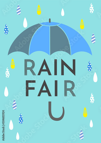 雨と傘のシンプルおしゃれなイラストテンプレートベクター素材