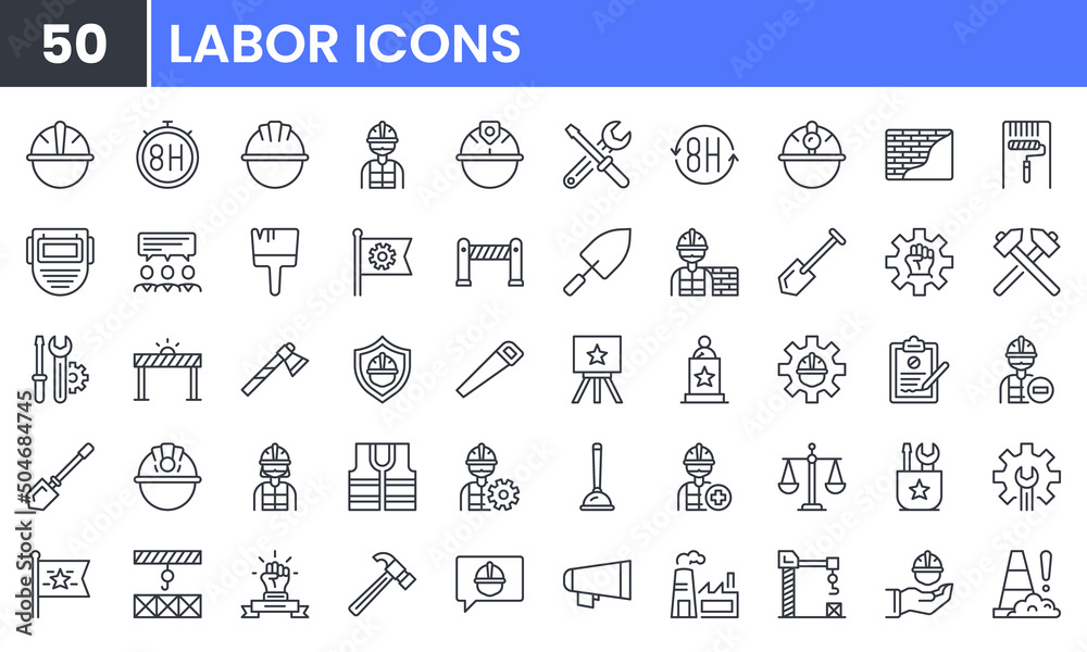 Labor Day vector line icon set. Contains linear outline icons like ...