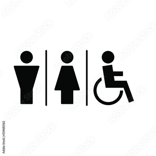 Male, female, handicap toilet sign icon. WC, unisex bathroom concept. Vector illustration isolated on white background. EPS 10.
