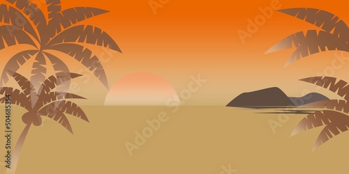 Summer Bach sunset concept graphic background.  summer background frame decoration with sunset gradation and tropical leaves. Vector illustration. photo