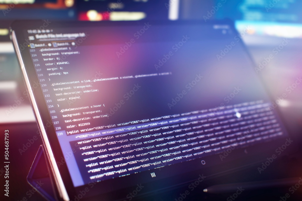 Monitor closeup of function source code. Abstract IT technology ...