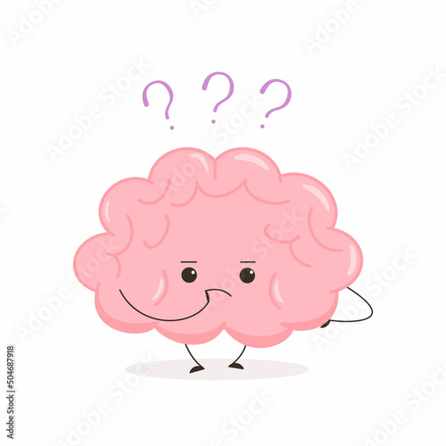 Cute nerd brain. Funny kawaii human brain character. Cartoon flat style. Vector illustration