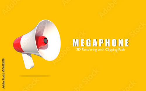 3D Megaphone loudspeaker yellow background. 3d render illustration.