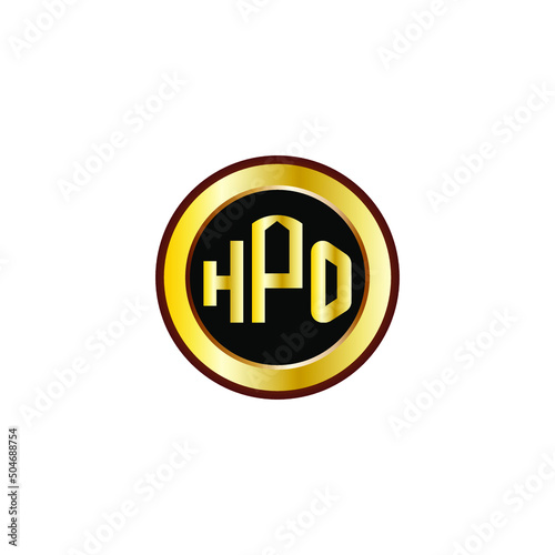 HPO letter circle logo design. HPO letter logo design with black background. HPO creative letter logo with gold colors.
 photo