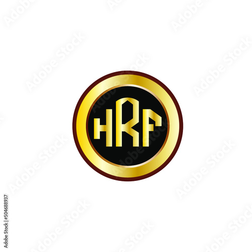 HRF letter circle logo design. HRF letter logo design with black background. HRF creative letter logo with gold colors.
 photo