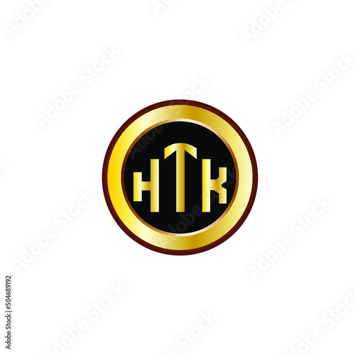 HTK letter circle logo design. HTK letter logo design with black background. HTK creative letter logo with gold colors.
 photo