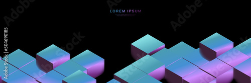 Abstract holographic color 3d boxes on dark background. Vector illustration