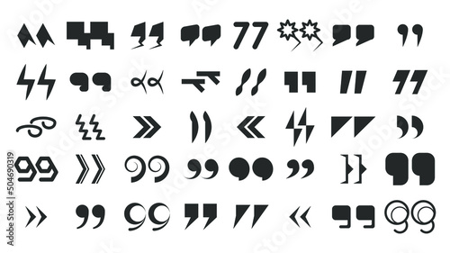 Abstract Set Collection Black Quotemarks Speech Punctuation Excerpt Remarks Icons Vector Design Style photo