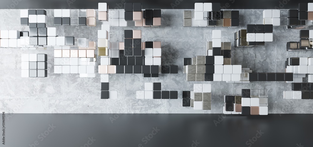 box. Luxury parametric abstract architectural minimalistic background. Contemporary showroom. Modern black exhibition tunnel. Empty gallery. Stand, table. Interior backlight. 3D illustration and rende