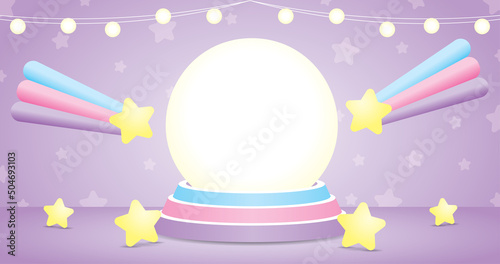 cute magic ball with gold stars and colorful shooting star or comet 3d illustration vector in kawaii style