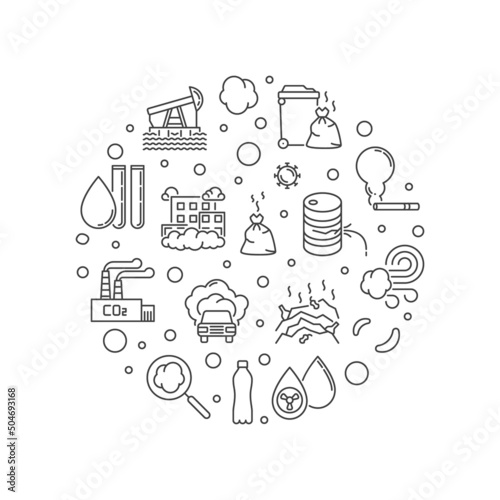 Pollution outline round illustration. Vector Eco Problem banner