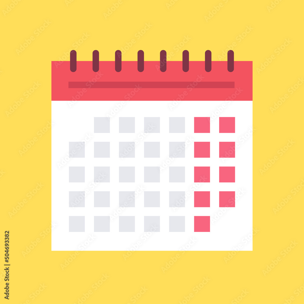 Calendar icon isolated on yellow background. Flat design. Vector illustration.. Calendar icon isolated on yellow background. Flat design. Vector illustration..