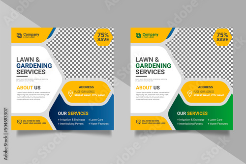 Agricultural and farming services social media post lawn gardening or web banner template design