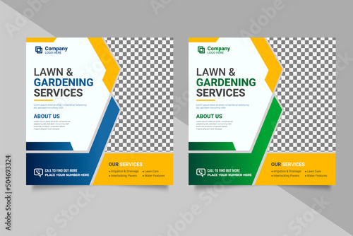 Agricultural and farming services social media post lawn gardening or web banner template design