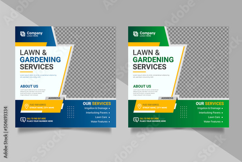 Agricultural and farming services social media post lawn gardening or web banner template design