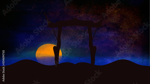 black silhouette archway dark sky background moon shine dimensional portal concept vector illustration