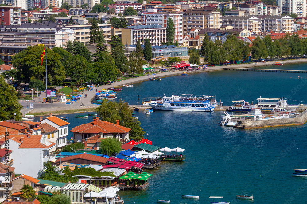 Panorama of Ohrid town on Ohrid Lake North Macedonia