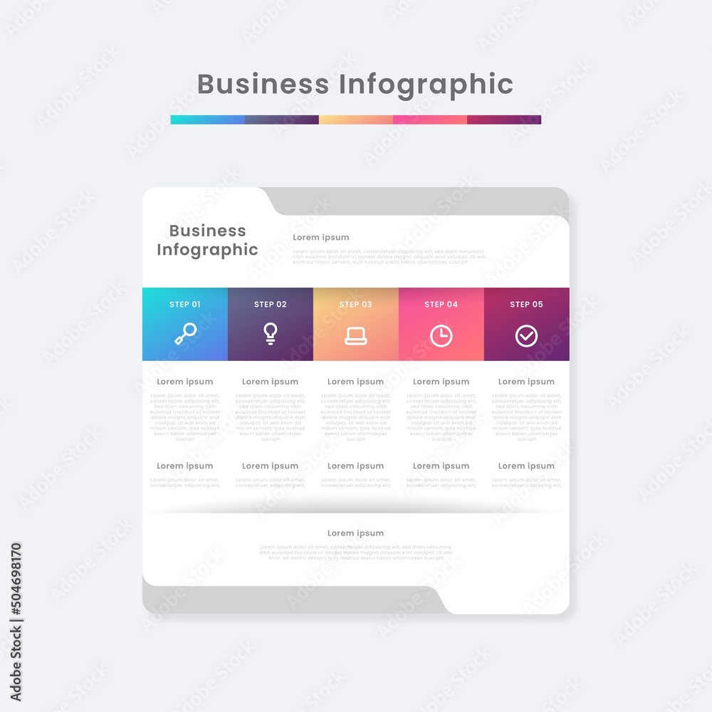 Flat table of steps business infographic template