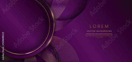 Abstract luxury golden lines curved overlapping on violet background. Template premium award design.