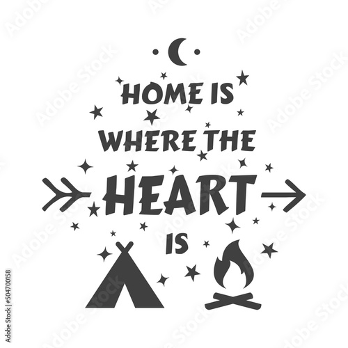 Slika na platnu Home is where the heart is with tent and camp fire