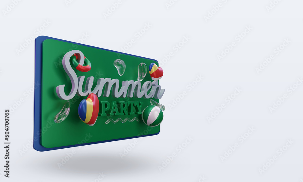3d Summer party day love Seychelles flag rendering left view 3d Summer party day love Seychelles flag rendering left view
