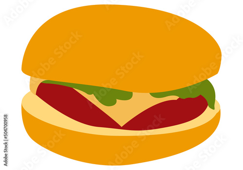 Hamburguesa de queso y carne en fondo blanco.