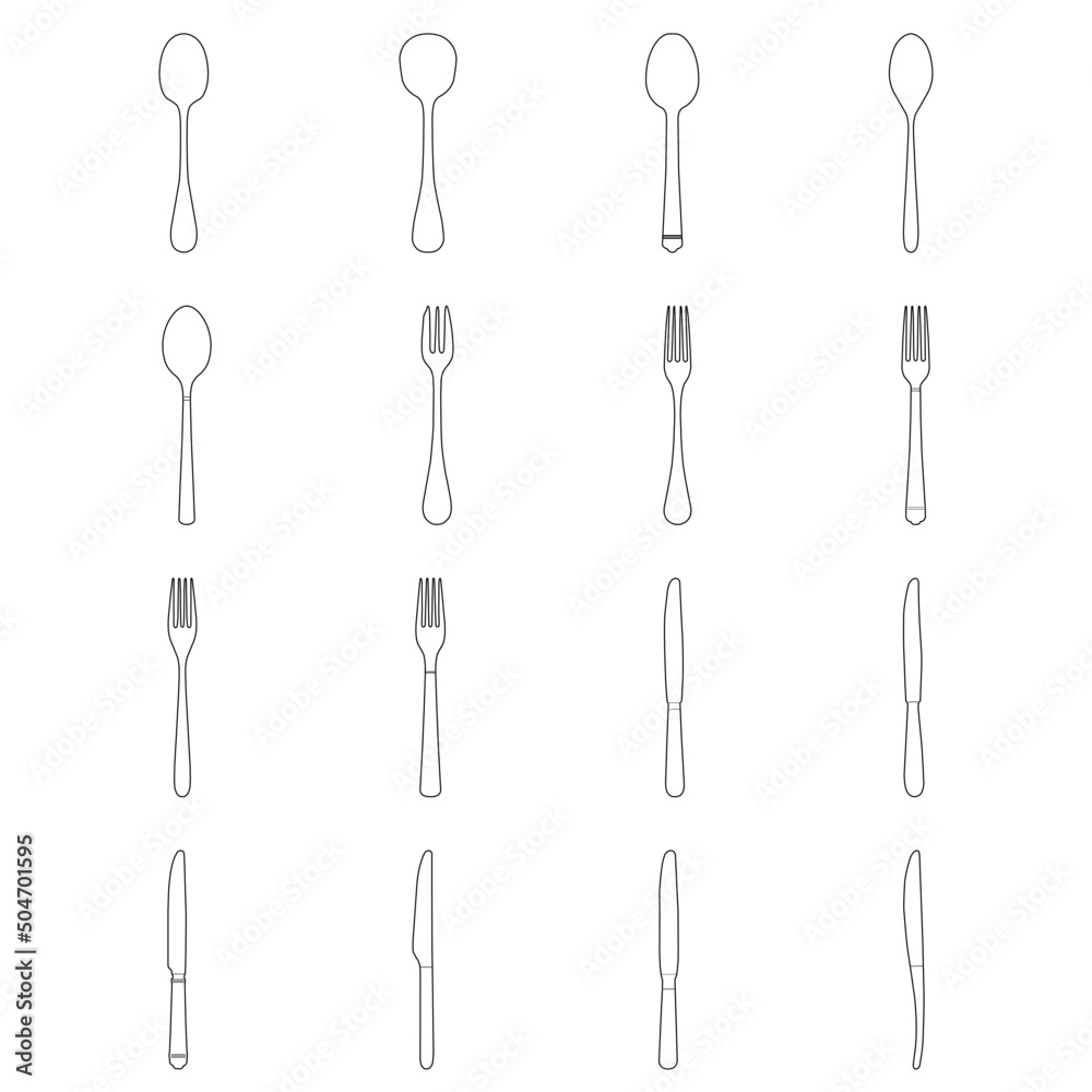 spoon fork knife icon set on white background