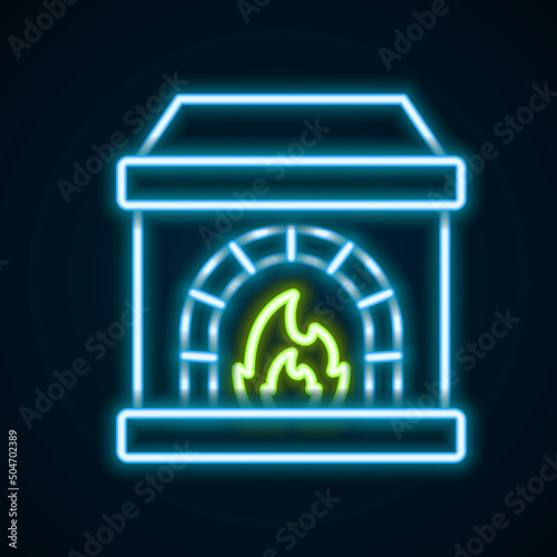 Glowing neon line Blacksmith oven icon isolated on black background. Colorful outline concept. Vector