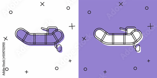 Set Inflatable boat with outboard motor icon isolated on white and purple background. Vector