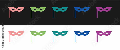 Set Carnival mask icon isolated on black and white background. Masquerade party mask. Vector