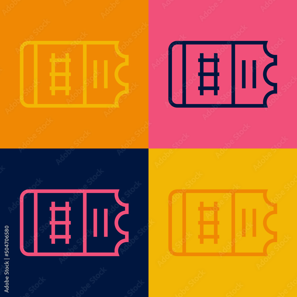 Pop art line Train ticket icon isolated on color background. Travel by railway. Vector Pop art line Train ticket icon isolated on color background. Travel by railway. Vector