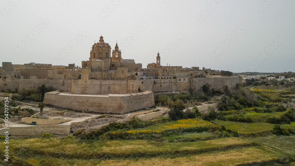 Aerial view of Mdina medieval city in Malta