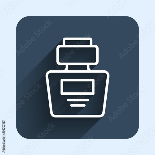 White line Perfume icon isolated with long shadow background. Blue square button. Vector