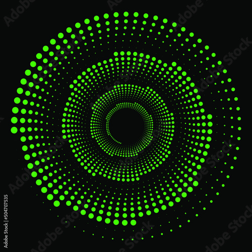 Vortex dotted green shape. Modern geometric art. Trendy design element for border frame, logo, tattoo, symbol, web, prints, posters, template, patterns and abstract backgrounds.