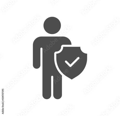 man shield glyph icon isolated on white background. human protect stock vector illustration for web, mobile app and ui design