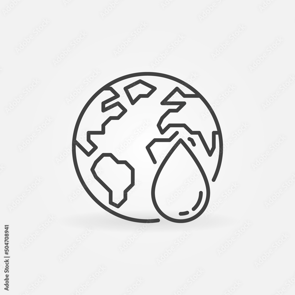 Water Drop with Earth linear vector concept icon Water Drop with Earth linear vector concept icon