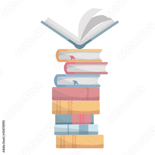 Vector illustration of a stack of books on a white background. Concept for creating flyers and banners for a bookstore, library, e-book.