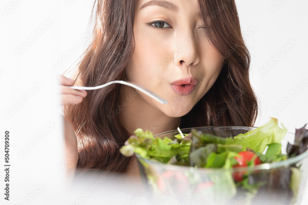 Healthy lifestyle, Close up beautiful young asian woman cooking salad smiling happy. Healthy eating, Food and lifestyle, Health, Beauty, Dieting concept. Healthy lifestyle, Close up beautiful young asian woman cooking salad smiling happy. Healthy eating, Food and lifestyle, Health, Beauty, Dieting concept.