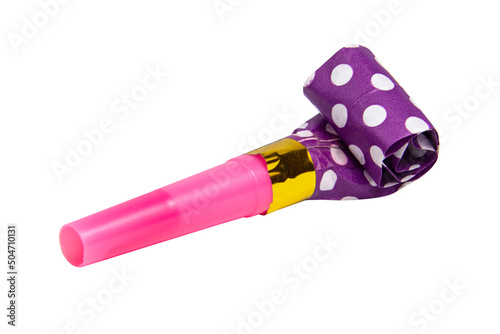 Party foil horn noisemaker isolated on the white background