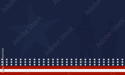 American flag with Silhouette of a veteran soldier, and copy space Area. Suitable to be placed on content with that theme. 