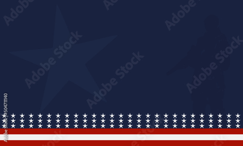 American flag with Silhouette of a veteran soldier, and copy space Area. Suitable to be placed on content with that theme. 
