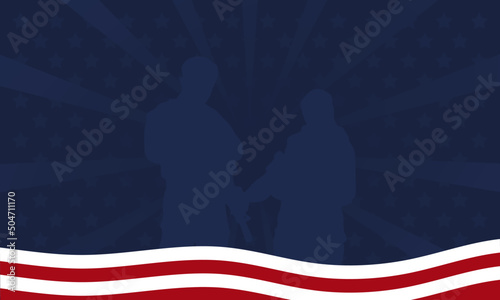 American flag with Silhouette of a veteran soldier, and copy space Area. Suitable to be placed on content with that theme. 