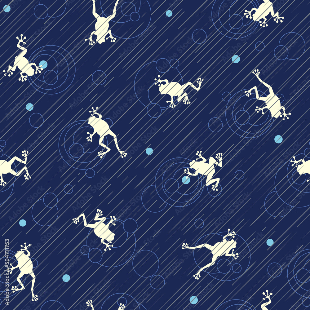 Simple, Japanese frog and rain seamless pattern,