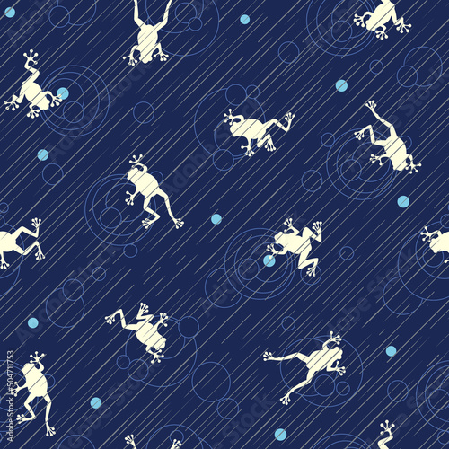Simple, Japanese frog and rain seamless pattern,