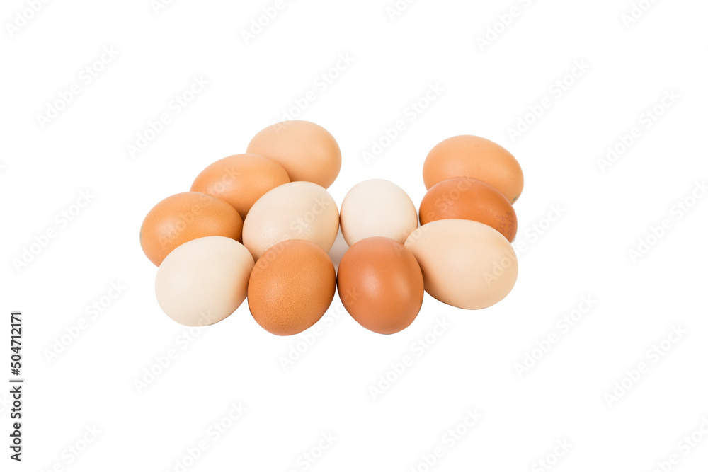 A lot of fresh eggs, white and brown. A lot of fresh eggs, white and brown.