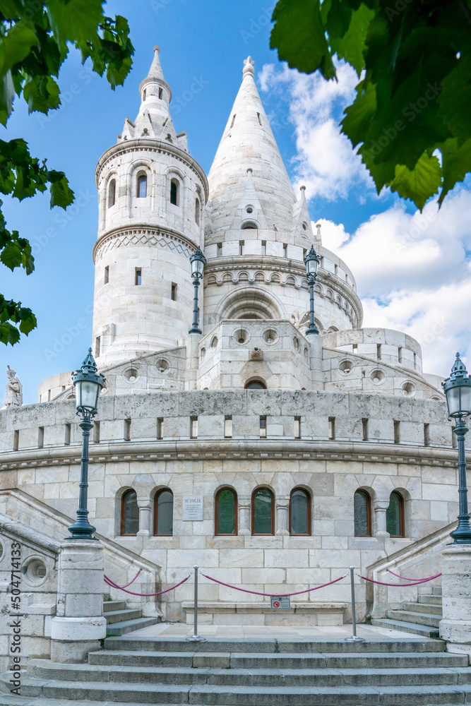 Fisherman's Bastion in Budapest, romantic tower of white marble