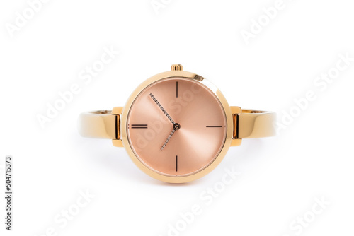 Luxury watch isolated on white background. With clipping path. Gold watch. Women watch. Female watch.